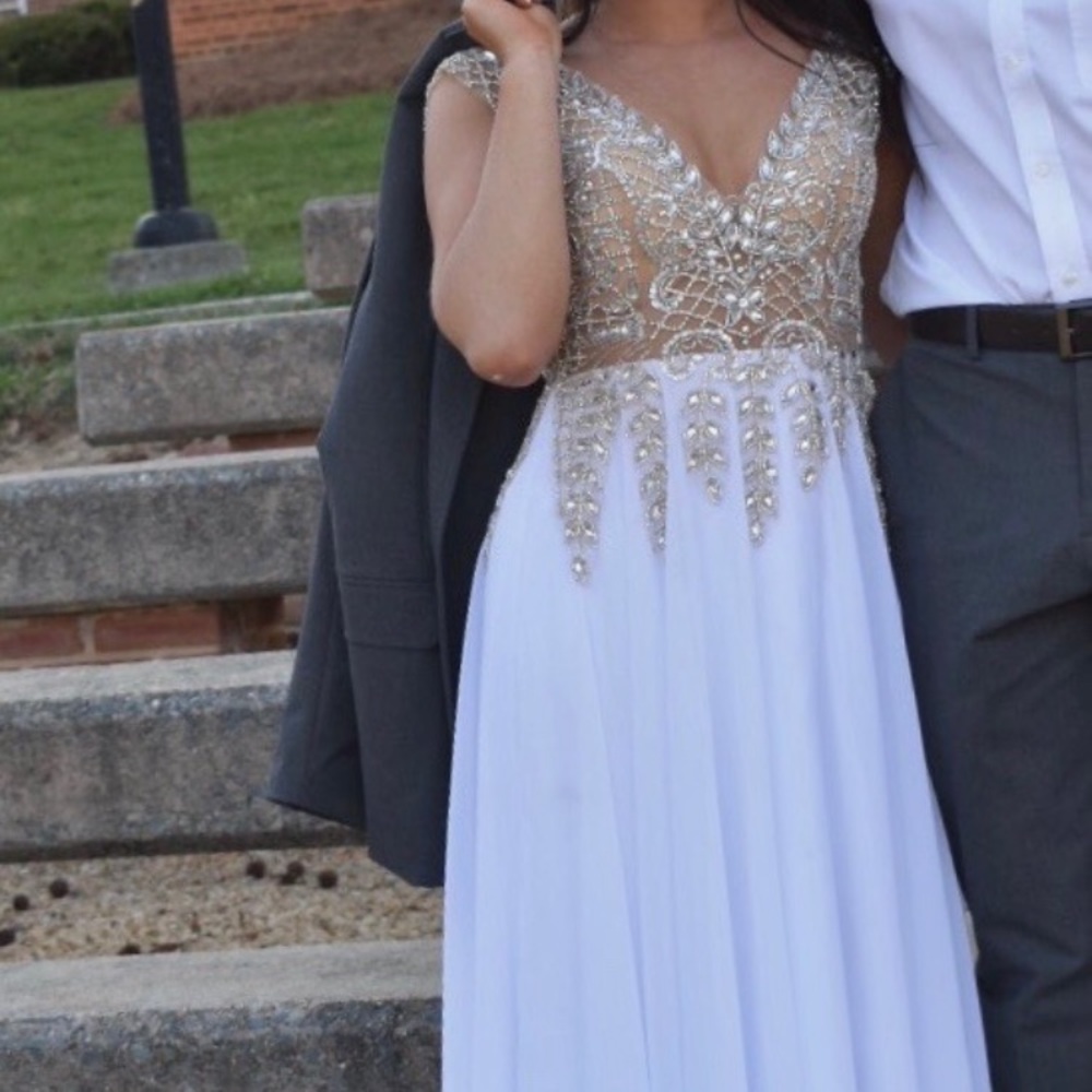 white and embellished prom dress